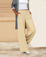 Alisha - Womens Soft Wide Leg Trousers With Elastic Waist