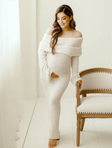 Maternity Dress Regular Fit Off-shoulder Long Sleeves