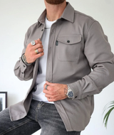 Veste-chemise décontractée pour homme avec fermeture à boutons et poches poitrine