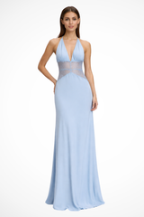 Women Halter Neck Backless Maxi Wedding Guest Dress