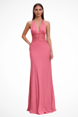 Women Halter Neck Backless Maxi Wedding Guest Dress