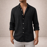 Men's Linen Shirt Regular Fit Airy Fabric Open Collar Long Sleeves