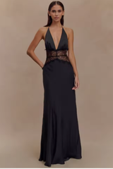 Women Halter Neck Backless Maxi Wedding Guest Dress