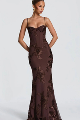 Women's Floral Embroidered Corset Cami Strap Wedding Guest Maxi Dress