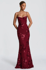 Women's Floral Embroidered Corset Cami Strap Wedding Guest Maxi Dress