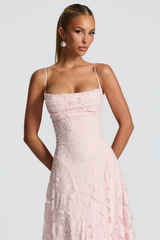 Women Floral Brocade Cami Strap Wedding Guest Maxi Dress