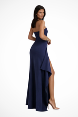 Women’s Wedding Guest Strapless Maxi Dress with Side Slit