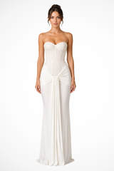 Women's Lace Corset Strapless Draped Wedding Guest Maxi Dress