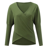 Elspeth – Damen gerippter Wickelpullover mit V-Ausschnitt