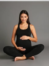 Maternity Sleeveless Jumpsuit – Stretch Crewneck Full Length Pregnancy Outfit