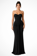 Women's Lace Corset Strapless Draped Wedding Guest Maxi Dress