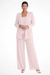Women's Sequin Lace Three-Piece Wide Leg Wedding Guest Trouser Suit