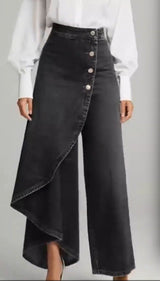 Denia - Wide Leg Denim Look Trousers