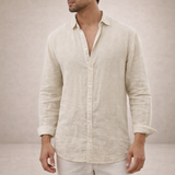Men's Linen Shirt Regular Fit Airy Fabric Open Collar Long Sleeves