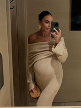 Maternity Dress Regular Fit Off-shoulder Long Sleeves