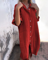 Women's Casual Elegant Loose Midi Shirt Dress - Lightweight, Breathable and Comfortable Summer Outfit