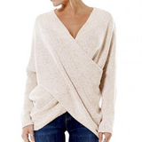 Elspeth – Damen gerippter Wickelpullover mit V-Ausschnitt