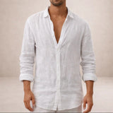 Men's Linen Shirt Regular Fit Airy Fabric Open Collar Long Sleeves