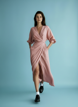 Veniah - V Neck Maxi Dress With Waist Accent