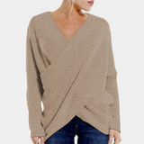 Elspeth – Damen gerippter Wickelpullover mit V-Ausschnitt