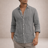 Men's Linen Shirt Regular Fit Airy Fabric Open Collar Long Sleeves