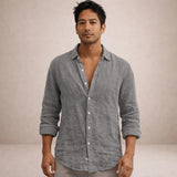 Men's Linen Shirt Regular Fit Airy Fabric Open Collar Long Sleeves