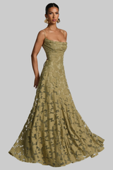 Women Floral Brocade Cami Strap Wedding Guest Maxi Dress