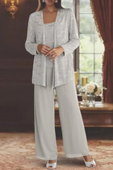 Women's Sequin Lace Three-Piece Wide Leg Wedding Guest Trouser Suit