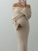 Maternity Dress Regular Fit Off-shoulder Long Sleeves