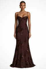 Women's Floral Embroidered Corset Cami Strap Wedding Guest Maxi Dress