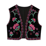 Boho-Style Floral Embroidered Vest with Open Front