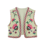 Boho-Style Floral Embroidered Vest with Open Front