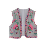 Boho-Style Floral Embroidered Vest with Open Front