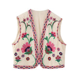 Boho-Style Floral Embroidered Vest with Open Front