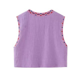 Boho-Style Floral Embroidered Vest with Open Front