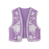 Boho-Style Floral Embroidered Vest with Open Front