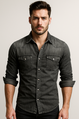 Men's Slim Fit Denim Shirt with Snap Buttons