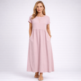 Elvina - Vestido Maxi Minimalista Creme com Bolsos