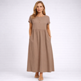 Elvina - Vestido Maxi Minimalista Creme com Bolsos