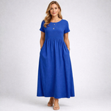 Elvina - Vestido Maxi Minimalista Creme com Bolsos
