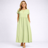 Elvina - Vestido Maxi Minimalista Creme com Bolsos
