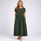 Elvina - Vestido Maxi Minimalista Creme com Bolsos