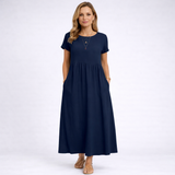 Elvina - Vestido Maxi Minimalista Creme com Bolsos