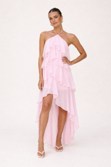 Kimberly - Vestido largo de fiesta elegante para mujer con cuello halter para verano