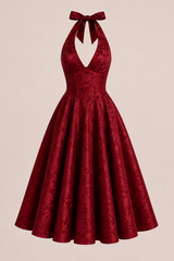 Elegantní midi šaty s halter výstřihem a širokou sukní