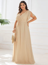 V-Neck Flutter Sleeve Floor-Length A-Line Chiffon Evening Dress #color_Champagne