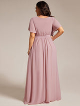 V-Neck Flutter Sleeve Floor-Length A-Line Chiffon Evening Dress #color_Dusty Rose
