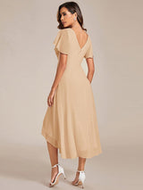 Chic V Neck High-Low Wedding Guest Dress #color_Champagne