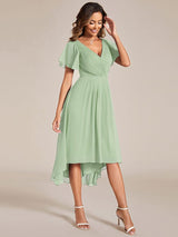 Chic V Neck High-Low Wedding Guest Dress #color_Mint Green