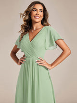 Chic V Neck High-Low Wedding Guest Dress #color_Mint Green